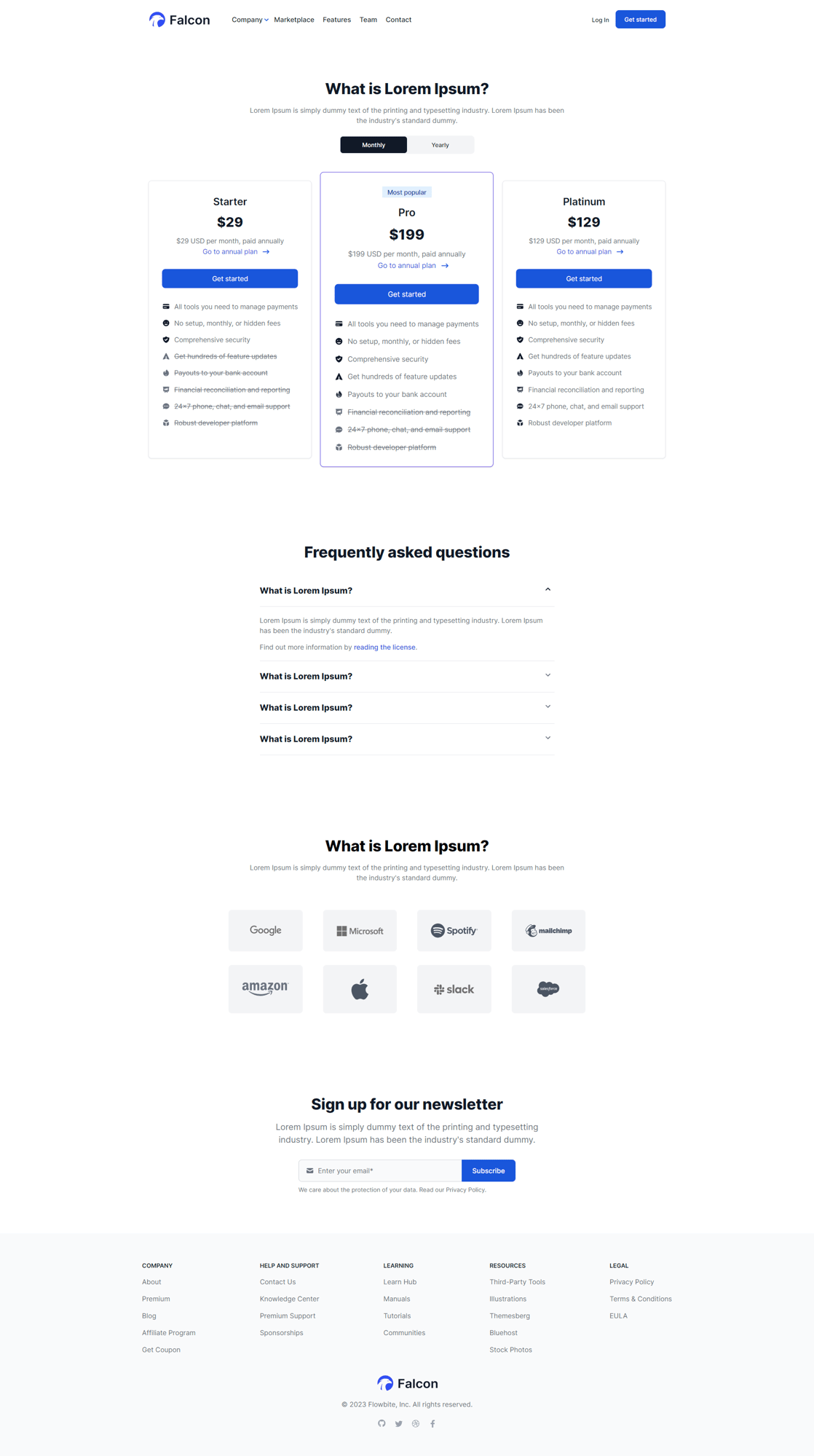 pricing page